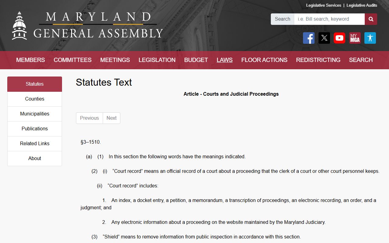 Maryland peace order shielding statute for Frederick County records