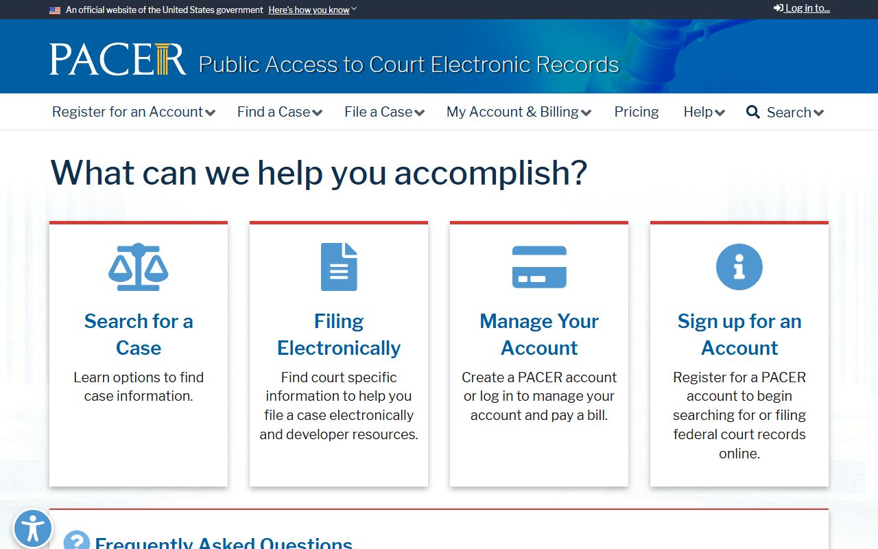 PACER federal court records portal for Frederick County cases