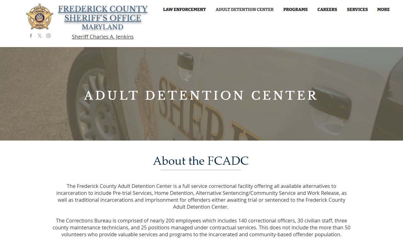 Frederick County Adult Detention Center page used for inmate and jail records