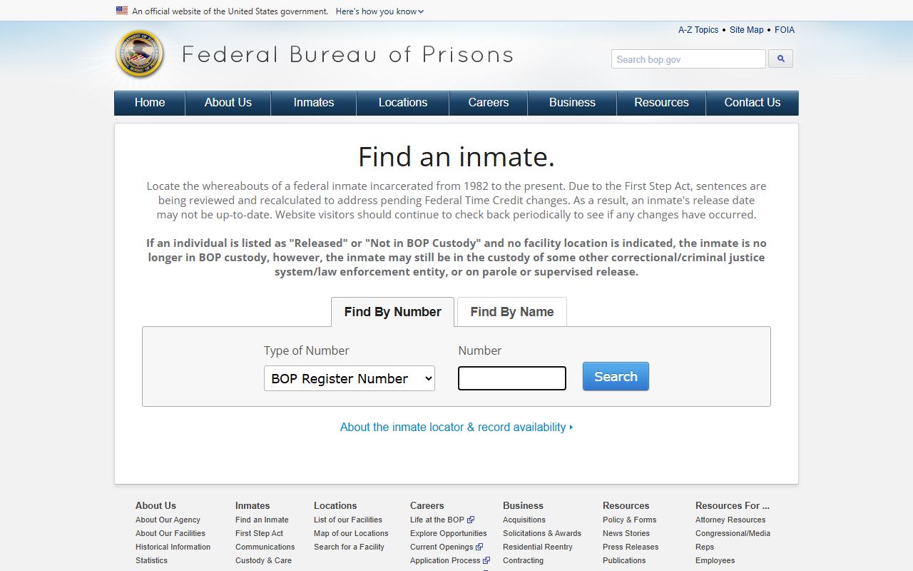 Federal Bureau of Prisons inmate locator for Frederick County federal cases