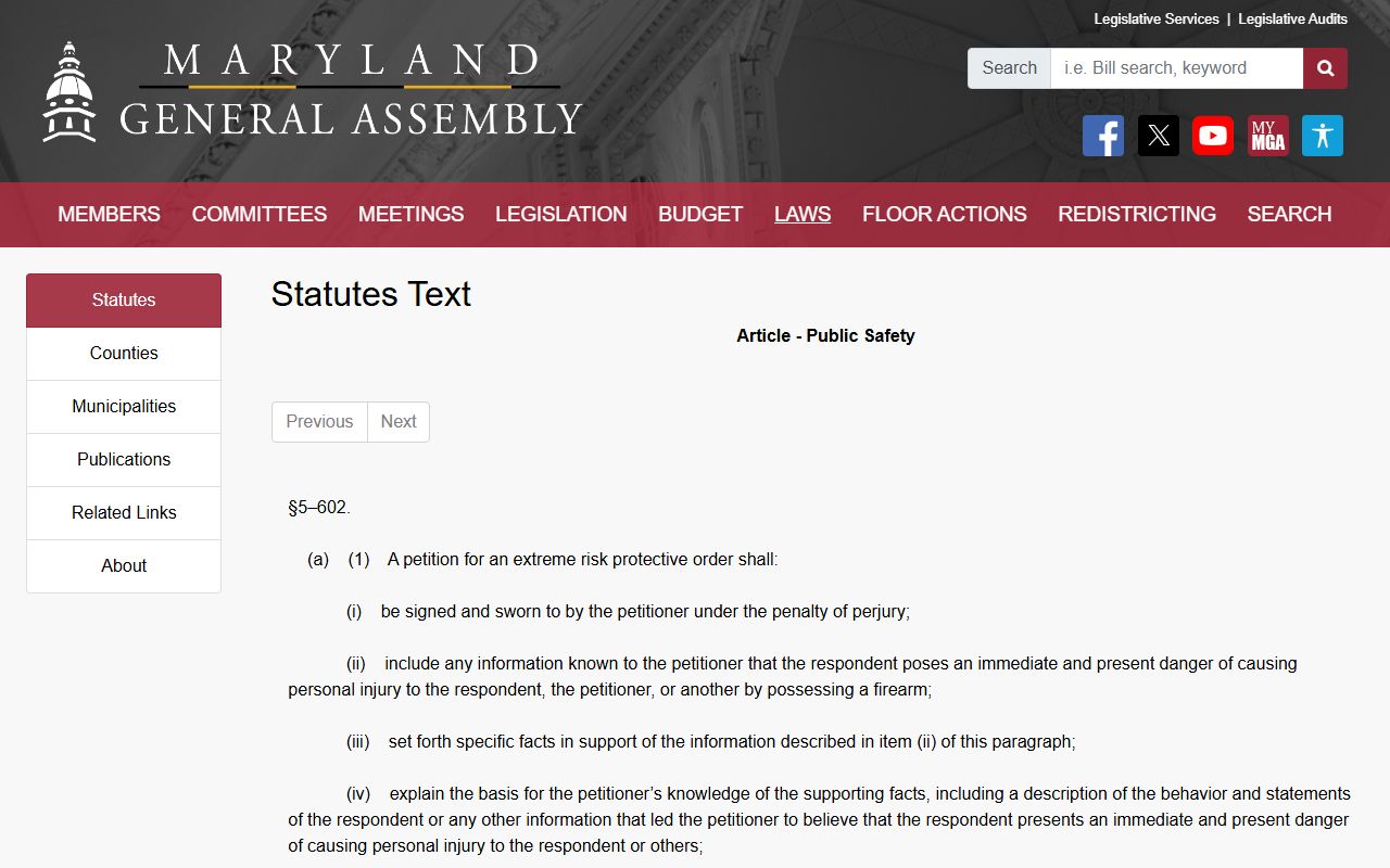 Maryland extreme risk protective order shielding statute for Frederick County
