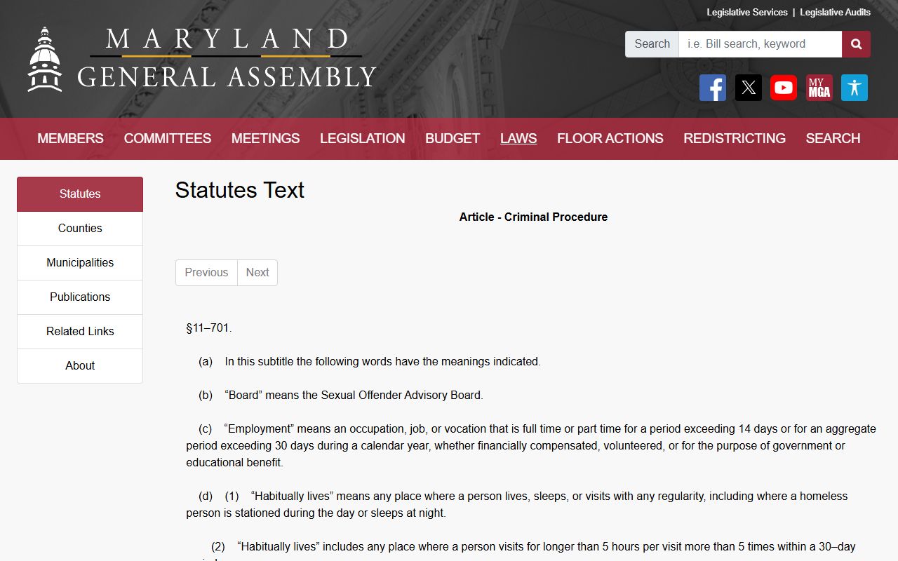 Maryland sex offender registration statute for Frederick County